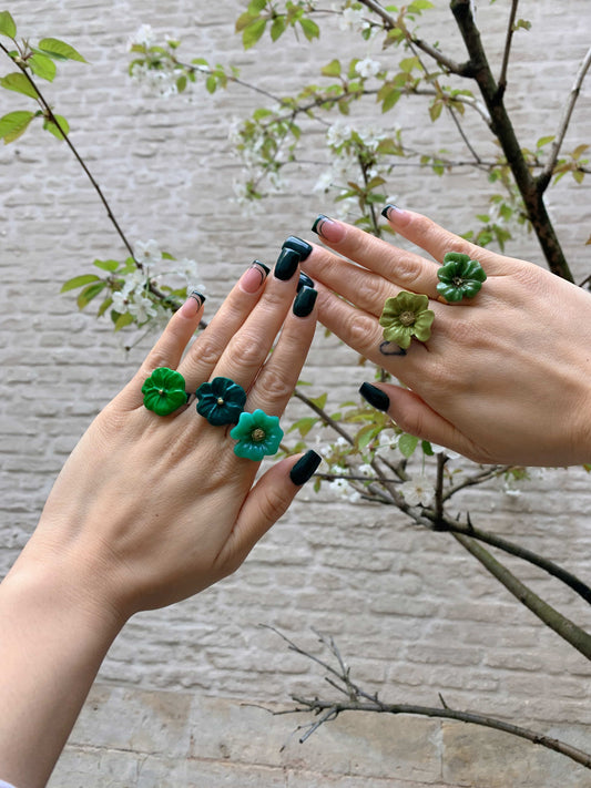 Flower Power ring - Poppy - Bright green