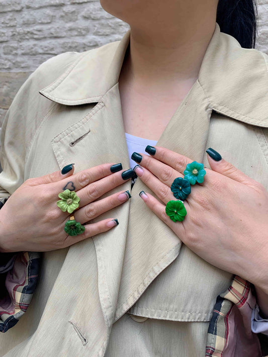 Flower Power ring - Poppy - Petrol blue